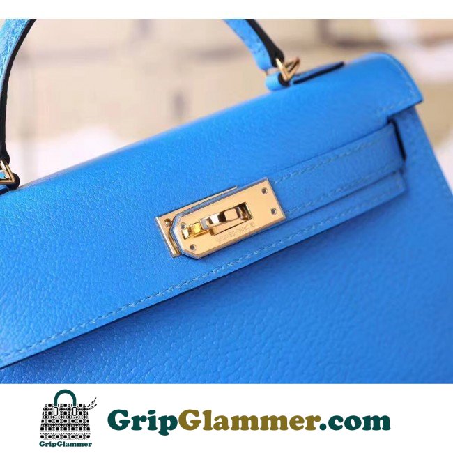 Hermes Blue Hydra Chevre Kelly Mini II 20cm Lushentic AAAAA Grade Replica - Image 4