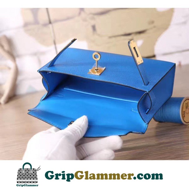 Hermes Blue Hydra Chevre Kelly Mini II 20cm Lushentic AAAAA Grade Replica - Image 5