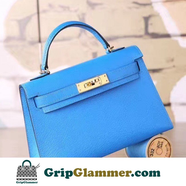 Hermes Blue Hydra Chevre Kelly Mini II 20cm Lushentic AAAAA Grade Replica