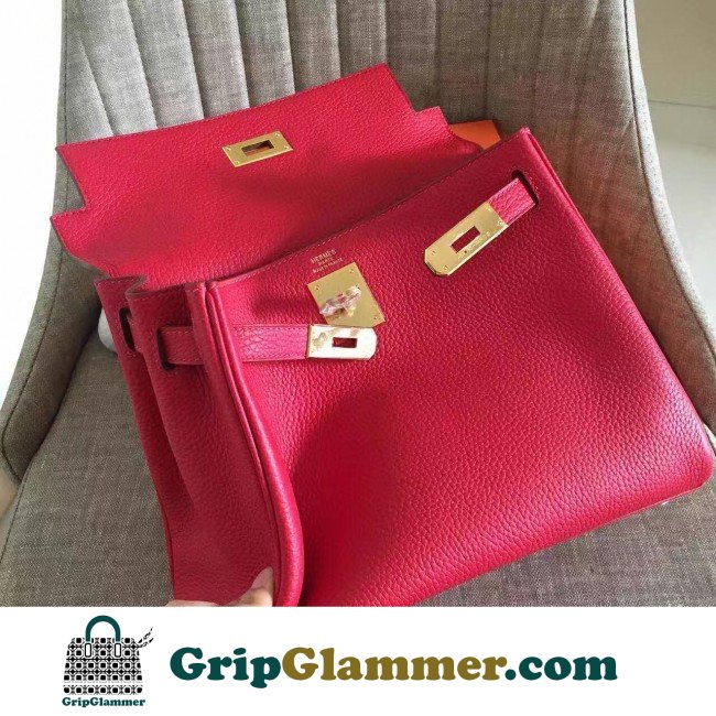 Hermes Red Clemence Kelly Retourne 28cm Lushentic AAAAA Grade Replica - Image 4