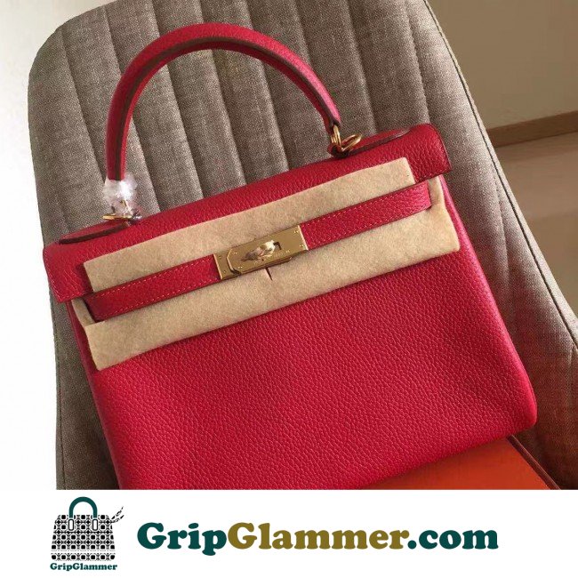 Hermes Red Clemence Kelly Retourne 28cm Lushentic AAAAA Grade Replica