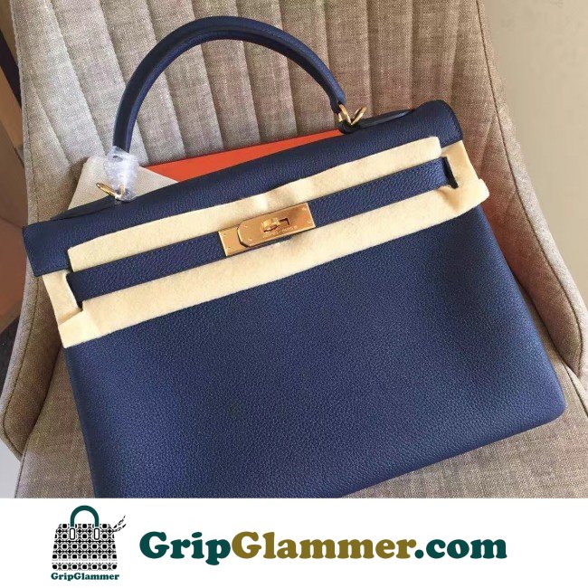 Hermes Sapphire Clemence Kelly Retourne 32cm Lushentic AAAAA Grade Replica - Image 5