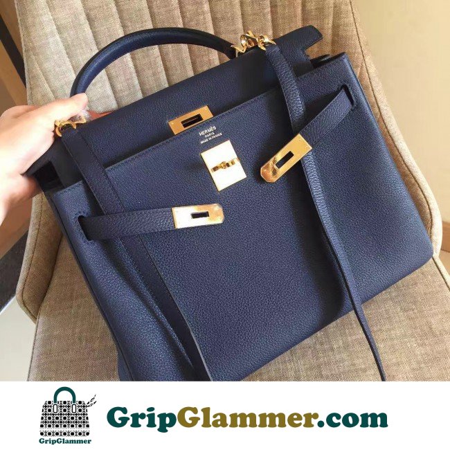 Hermes Sapphire Clemence Kelly Retourne 32cm Lushentic AAAAA Grade Replica - Image 8