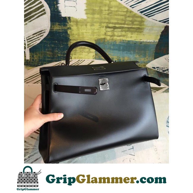 Hermes All Black Box Kelly 35cm Lushentic AAAAA Grade Replica - Image 5