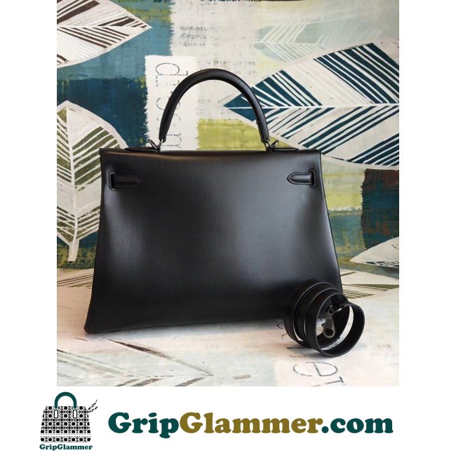 Hermes All Black Box Kelly 35cm Lushentic AAAAA Grade Replica - Image 6