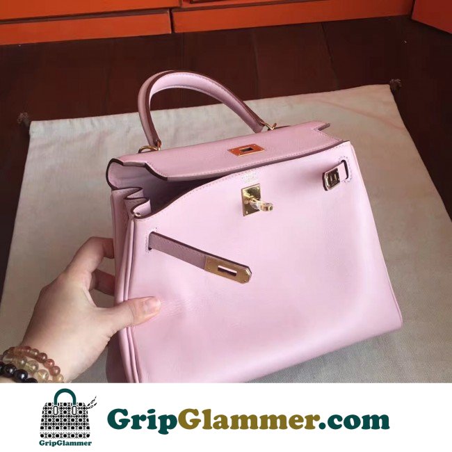 Hermes Rose Dragee Swift Kelly Retourne 28cm Lushentic AAAAA Grade Replica - Image 7