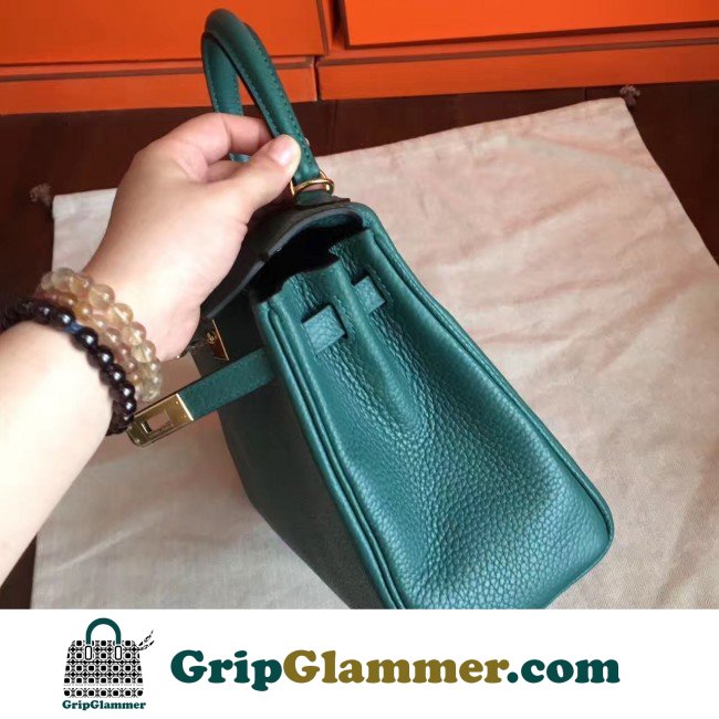 Hermes Malachite Clemence Kelly 25cm Retourne Lushentic AAAAA Grade Replica - Image 6