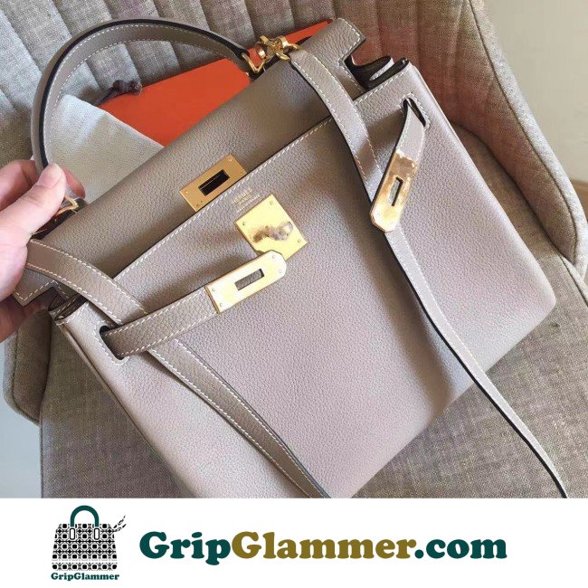 Hermes Grey Clemence Kelly Retourne 28cm Lushentic AAAAA Grade Replica - Image 2