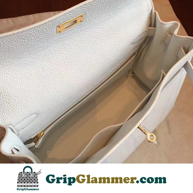 Hermes White Clemence Kelly Retourne 32cm Lushentic AAAAA Grade Replica - Image 5