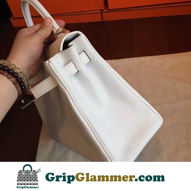 Hermes White Clemence Kelly Retourne 32cm Lushentic AAAAA Grade Replica - Image 7