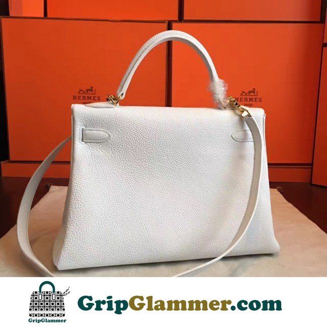 Hermes White Clemence Kelly Retourne 32cm Lushentic AAAAA Grade Replica - Image 9