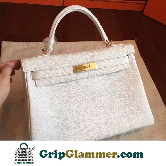 Hermes White Clemence Kelly Retourne 32cm Lushentic AAAAA Grade Replica