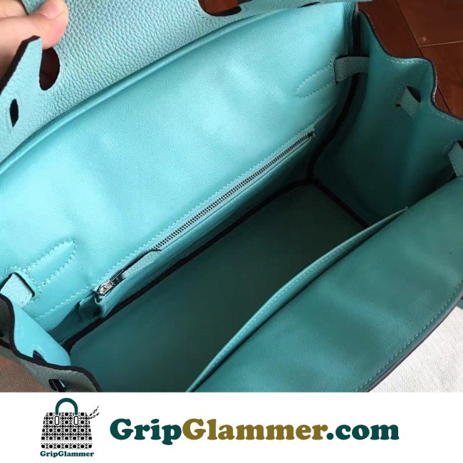 Hermes Blue Atoll Clemence Birkin 30cm Lushentic AAAAA Grade Replica - Image 7