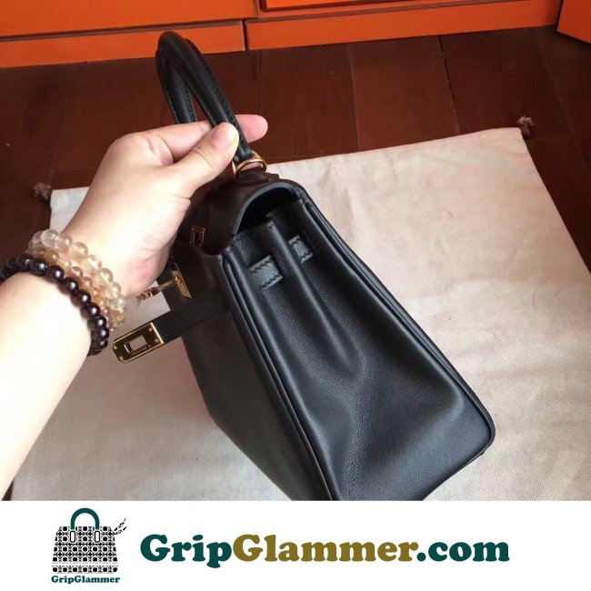 Hermes Black Swift Kelly 25cm Retourne Lushentic AAAAA Grade Replica - Image 2