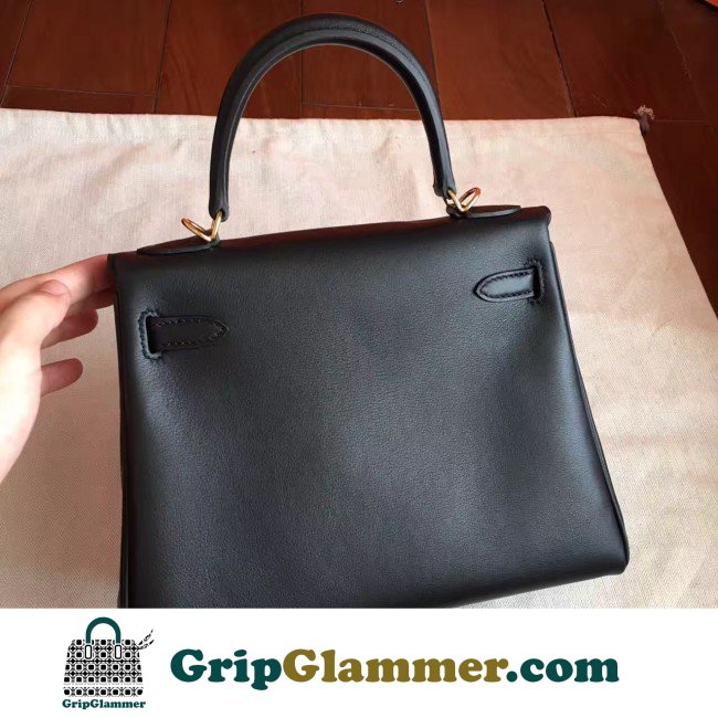 Hermes Black Swift Kelly 25cm Retourne Lushentic AAAAA Grade Replica - Image 4