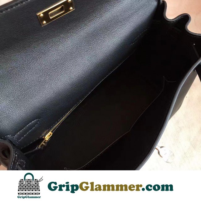 Hermes Black Swift Kelly 25cm Retourne Lushentic AAAAA Grade Replica - Image 5