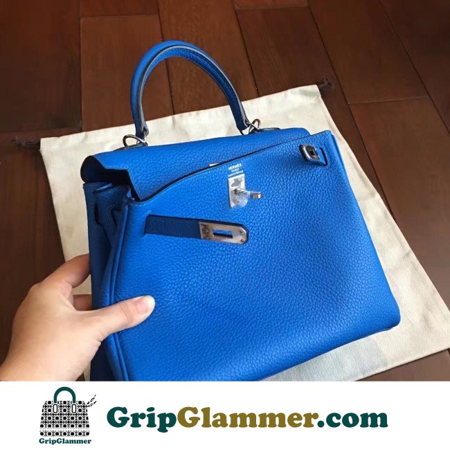 Hermes Blue Clemence Kelly 25cm Lushentic AAAAA Grade Replica - Image 3