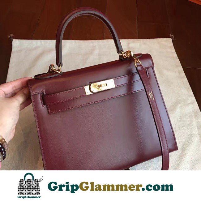 Hermes Bordeaux Box Kelly Retourne 28cm Lushentic AAAAA Grade Replica - Image 5