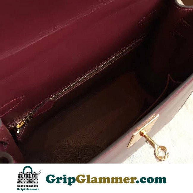 Hermes Bordeaux Box Kelly Retourne 28cm Lushentic AAAAA Grade Replica - Image 6