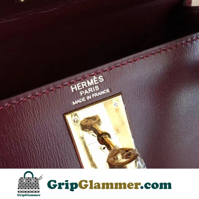 Hermes Bordeaux Box Kelly Retourne 28cm Lushentic AAAAA Grade Replica - Image 8