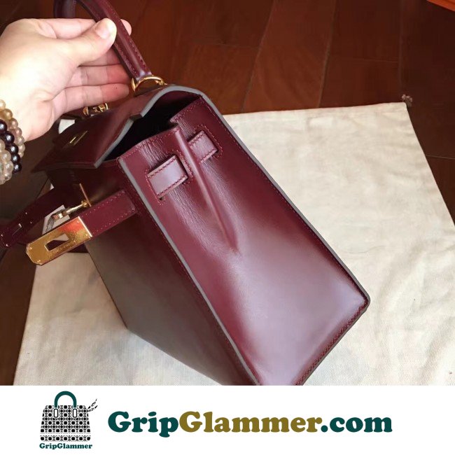 Hermes Bordeaux Box Kelly Retourne 28cm Lushentic AAAAA Grade Replica - Image 9