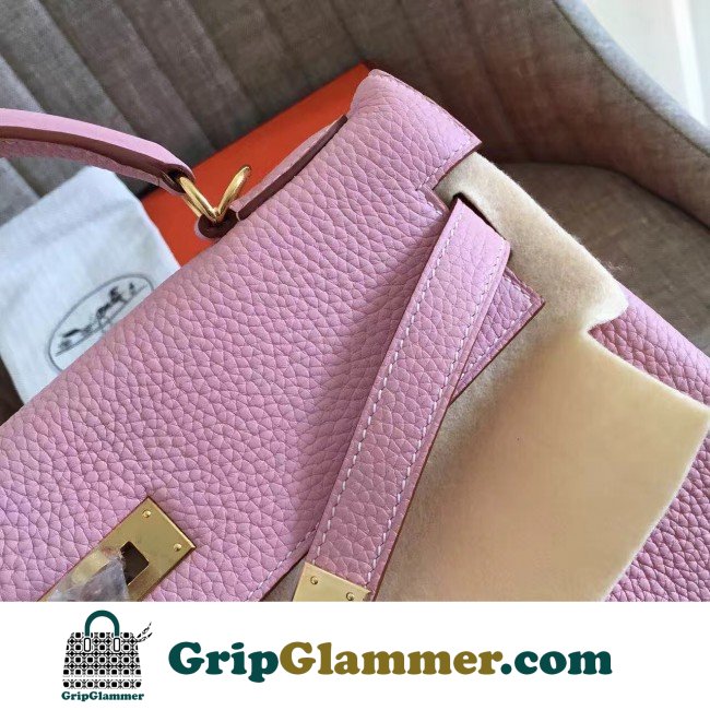Hermes Pink Clemence Kelly Retourne 28cm Lushentic AAAAA Grade Replica - Image 6