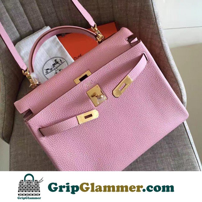Hermes Pink Clemence Kelly Retourne 28cm Lushentic AAAAA Grade Replica - Image 8