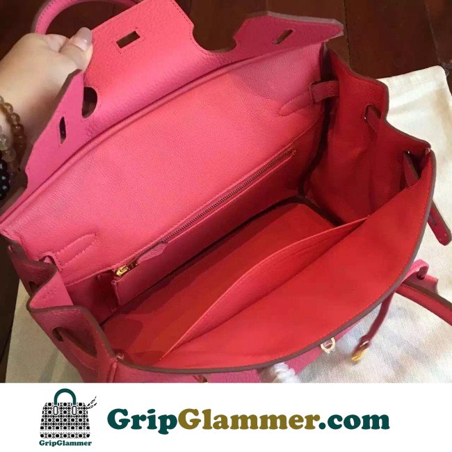 Hermes Rose Lipstick Clemence Birkin 25cm Lushentic Grade Replica - Image 4