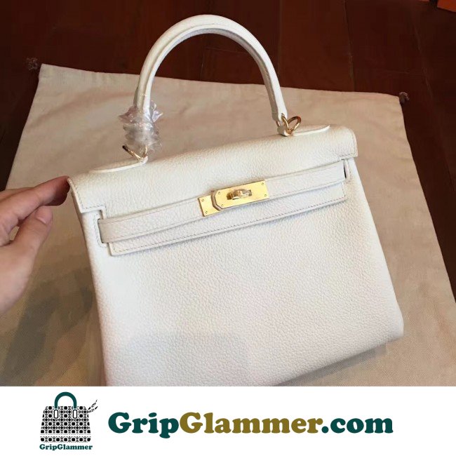 Hermes White Clemence Kelly Retourne 28cm Lushentic AAAAA Grade Replica - Image 3