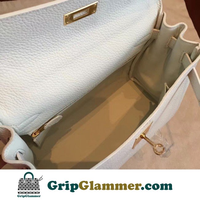 Hermes White Clemence Kelly Retourne 28cm Lushentic AAAAA Grade Replica - Image 4