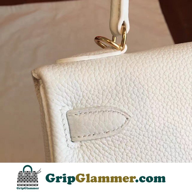 Hermes White Clemence Kelly Retourne 28cm Lushentic AAAAA Grade Replica - Image 7