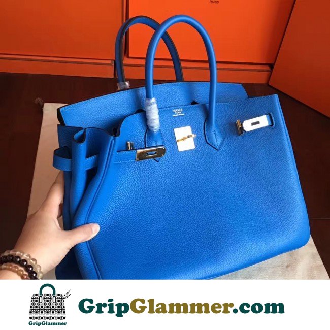 Hermes Blue Hydar Clemence Birkin 35cm Lushentic AAAAA Grade Replica - Image 3