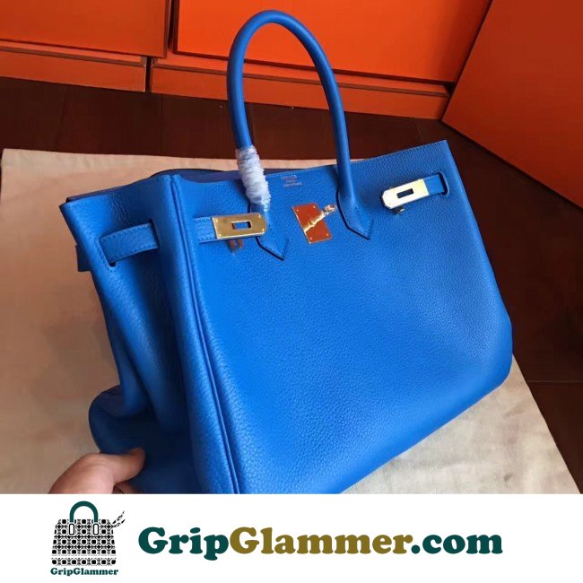 Hermes Blue Hydar Clemence Birkin 35cm Lushentic AAAAA Grade Replica - Image 4