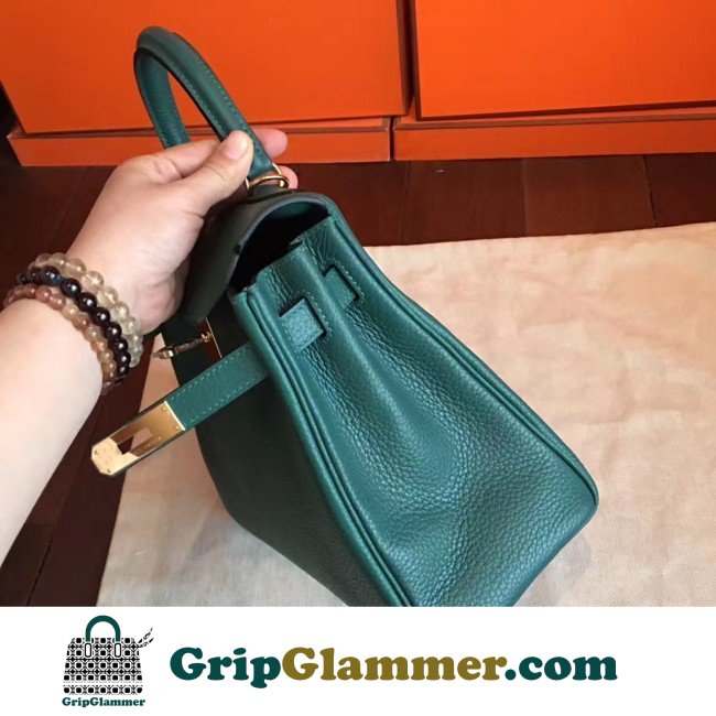 Hermes Malachite Clemence Kelly Retourne 28cm Lushentic AAAAA Grade Replica - Image 4