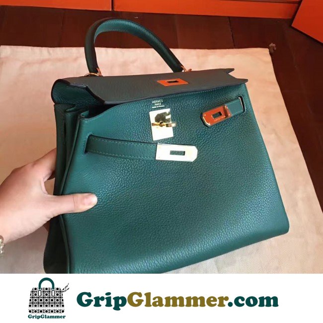 Hermes Malachite Clemence Kelly Retourne 28cm Lushentic AAAAA Grade Replica - Image 7