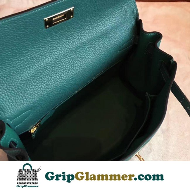 Hermes Malachite Clemence Kelly Retourne 28cm Lushentic AAAAA Grade Replica - Image 8