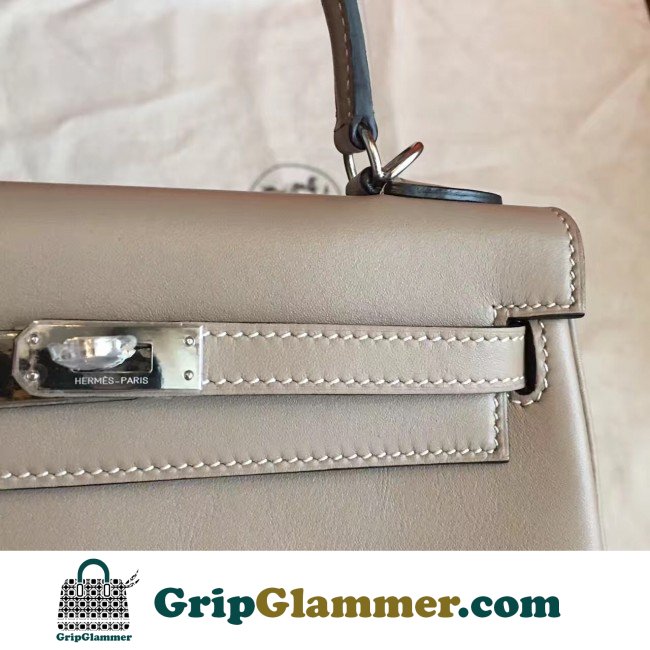 Hermes Grey Swift Kelly 25cm Retourne Lushentic AAAAA Grade Replica - Image 7
