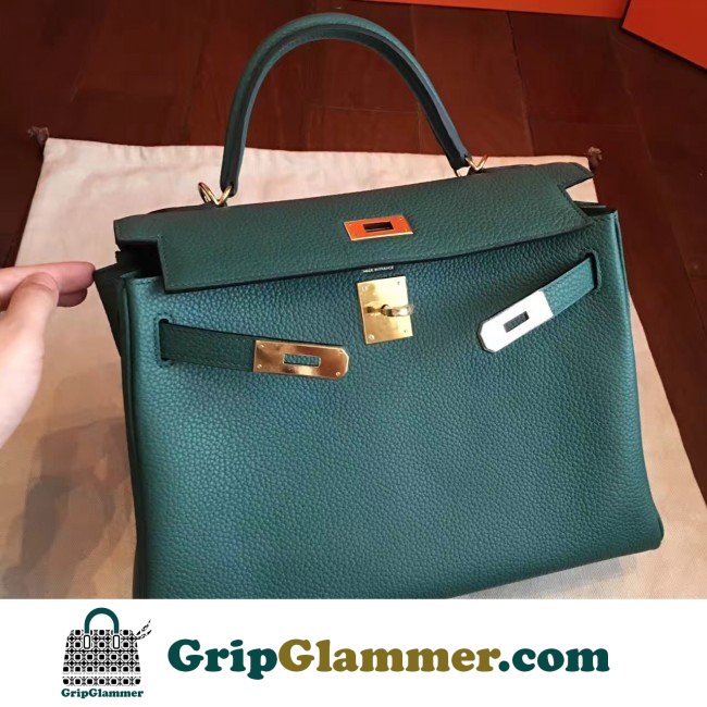 Hermes Malachite Clemence Kelly Retourne 32cm Lushentic AAAAA Grade Replica - Image 4