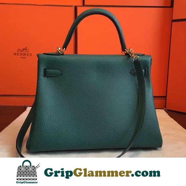 Hermes Malachite Clemence Kelly Retourne 32cm Lushentic AAAAA Grade Replica - Image 7