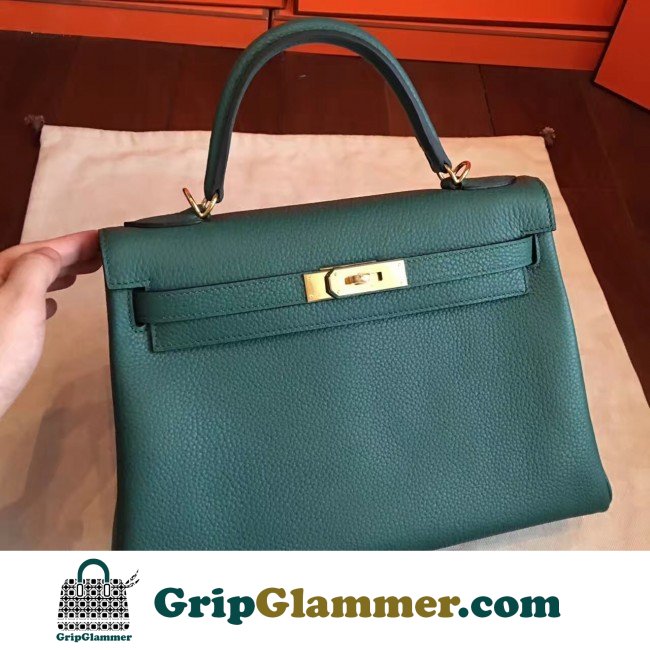 Hermes Malachite Clemence Kelly Retourne 32cm Lushentic AAAAA Grade Replica - Image 9