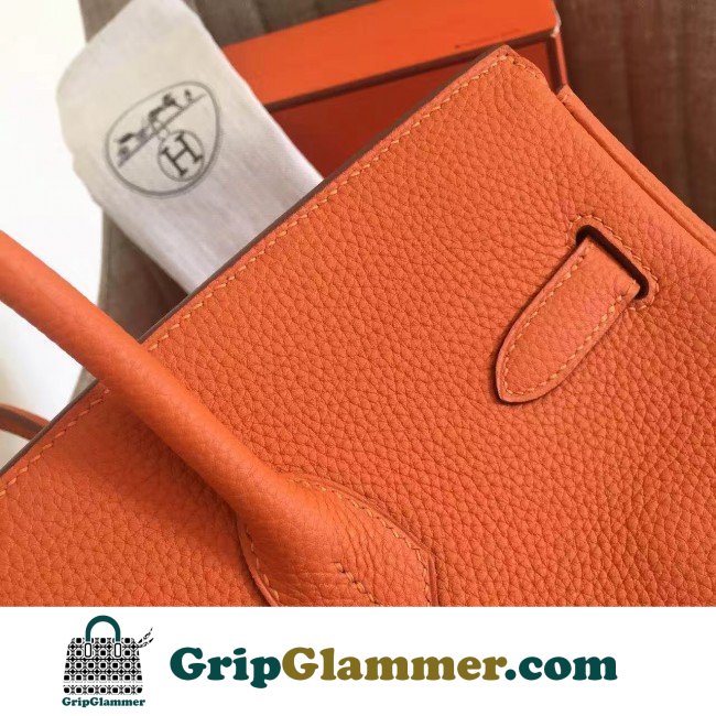 Hermes Orange Clemence Birkin 30cm Lushentic AAAAA Grade Replica - Image 3