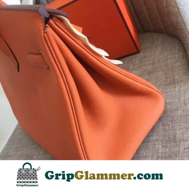 Hermes Orange Clemence Birkin 30cm Lushentic AAAAA Grade Replica - Image 4