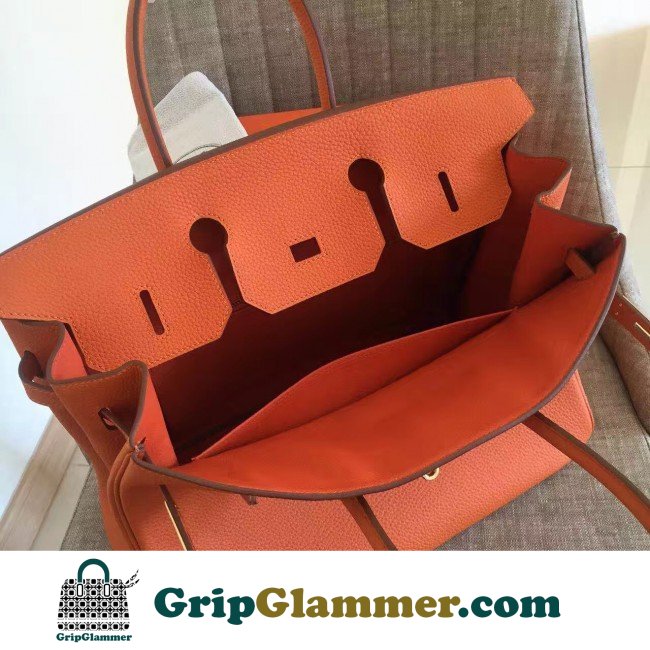 Hermes Orange Clemence Birkin 30cm Lushentic AAAAA Grade Replica - Image 5