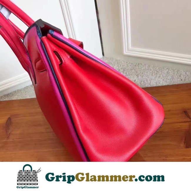 Hermes Red With Indigo Piping Goatskin Birkin 30cm Lushentic AAAAA Grade Replica - Image 4