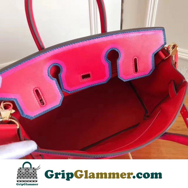 Hermes Red With Indigo Piping Goatskin Birkin 30cm Lushentic AAAAA Grade Replica - Image 7
