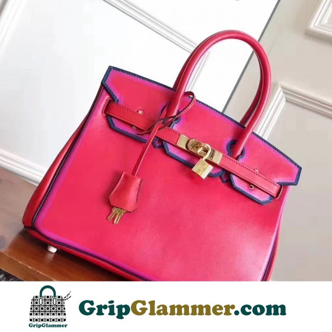 Hermes Red With Indigo Piping Goatskin Birkin 30cm Lushentic AAAAA Grade Replica