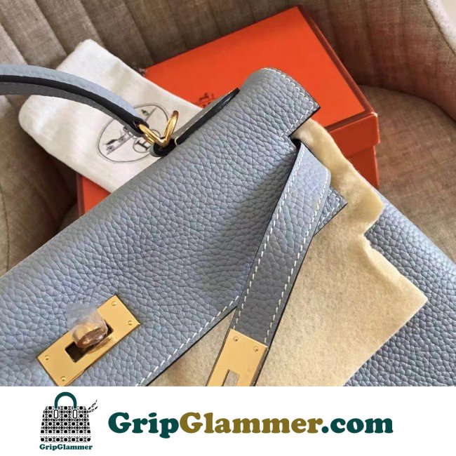 Hermes Blue Lin Clemence Kelly Retourne 28cm Lushentic AAAAA Grade Replica - Image 5