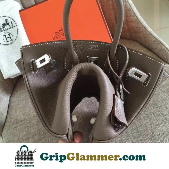 Hermes Etoupe Clemence Birkin 30cm Lushentic AAAAA Grade Replica - Image 7