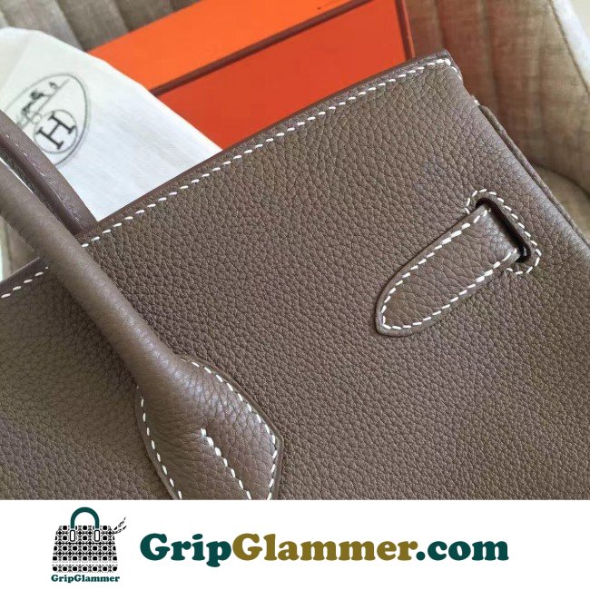 Hermes Etoupe Clemence Birkin 30cm Lushentic AAAAA Grade Replica - Image 8