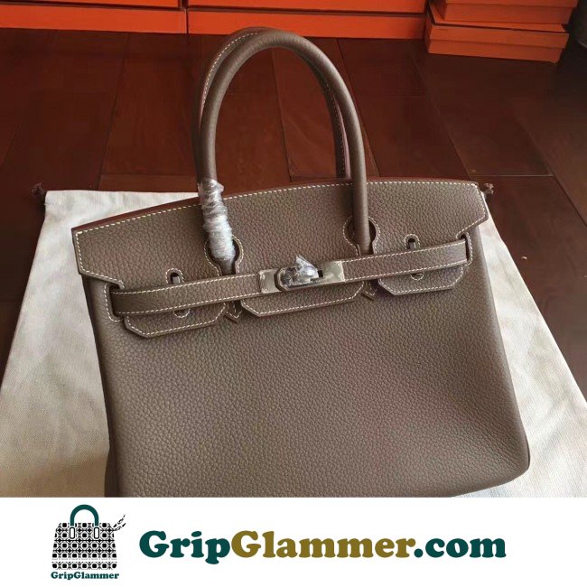 Hermes Etoupe Clemence Birkin 25cm Lushentic AAAAA Grade Replica